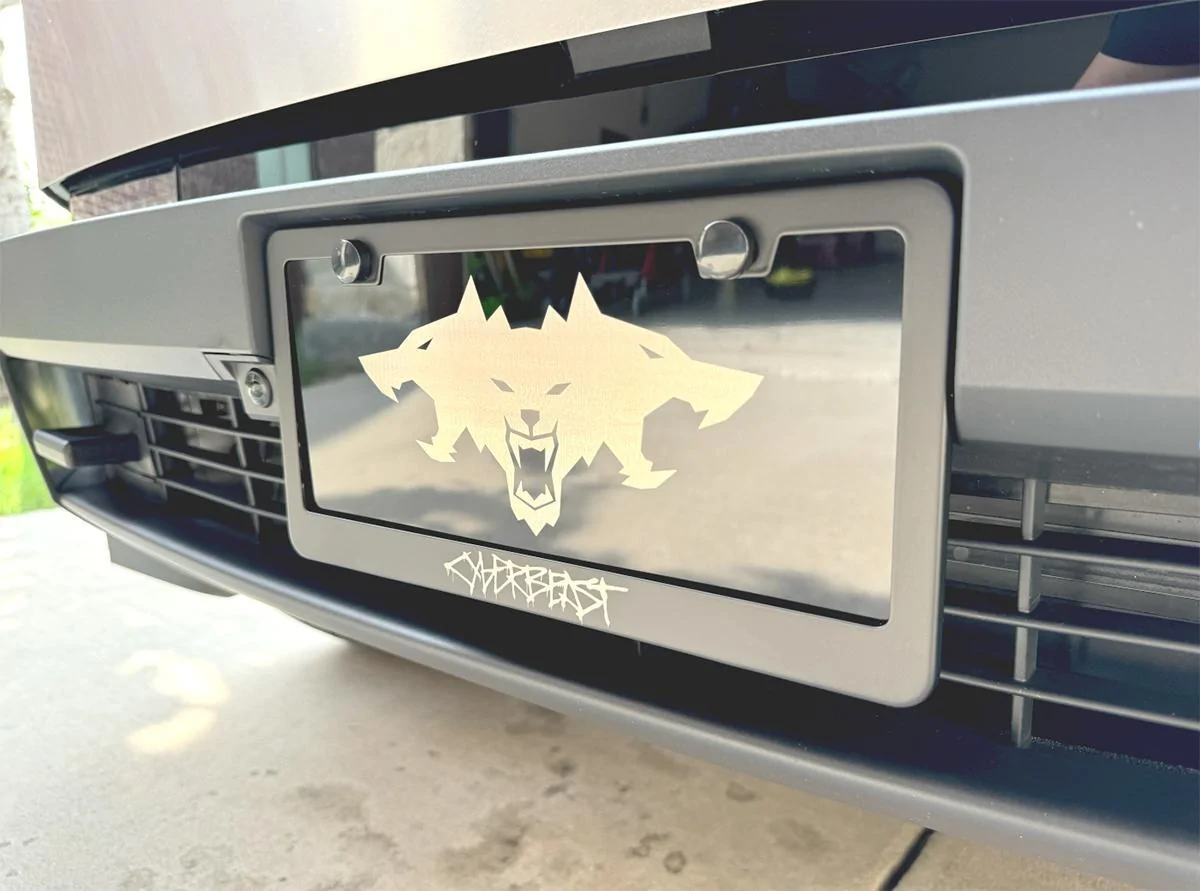 2027 Ram Dakota Pickup ? License Plate Accessories Discount Code for July 4th weekend club-vanity-cyberbeast-and-frame-right