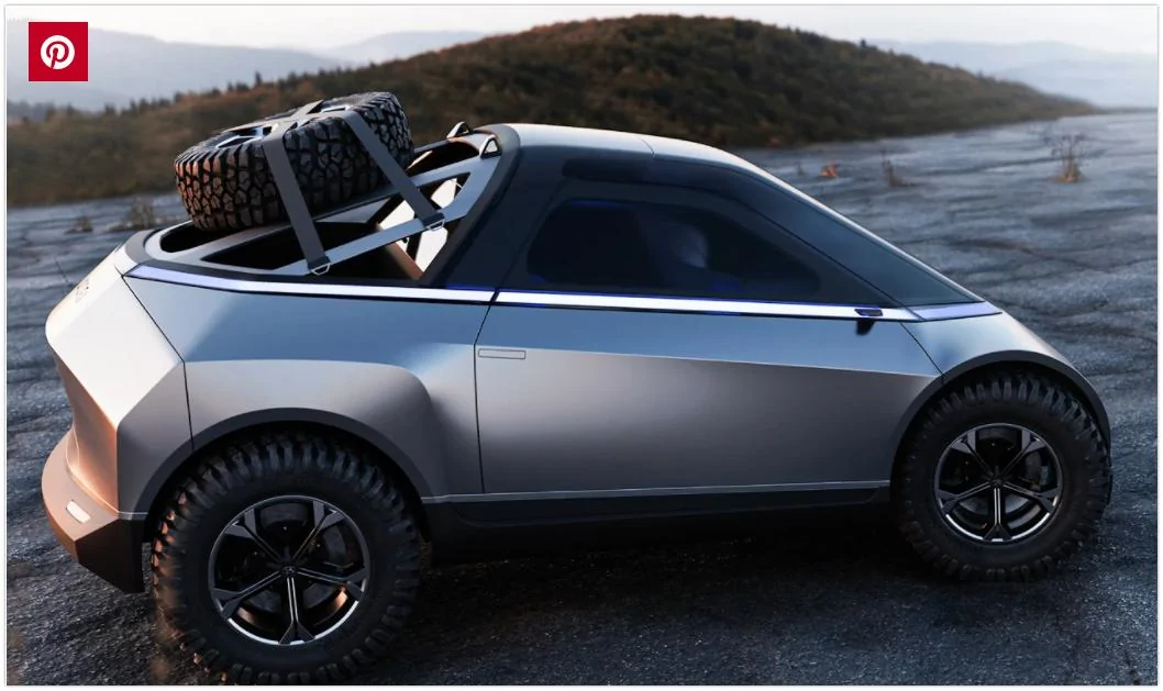 2027 Ram Dakota Pickup HYUNDAI EGG COMPACT PICKUP TRUCK with spare tire. Hyundai EGG compact pickup truck carries a miniature Cybertruck vibe - Yanko Design 2022-01-0