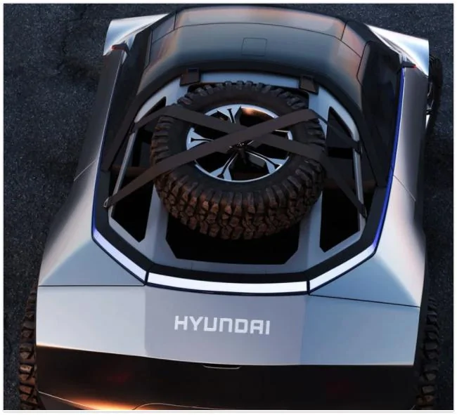 2027 Ram Dakota Pickup HYUNDAI EGG COMPACT PICKUP TRUCK with spare tire. Hyundai EGG compact pickup truck carries a miniature Cybertruck vibe - Yanko Design 2022-01-0